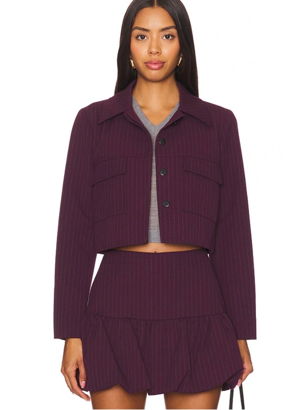 Amanda Uprichard Burgundy Sanders Crop Jacket with Stripes. M NWT